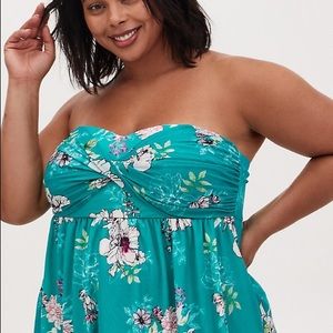 Turquoise Mesh Strapless Babydoll Top